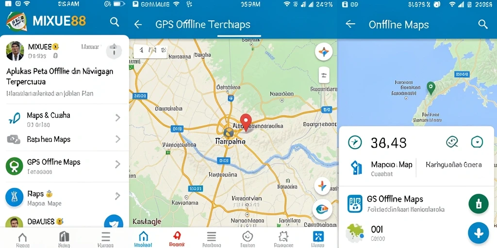 Antarmuka aplikasi MIXUE88 untuk navigasi GPS Offline Maps yang mudah digunakan.